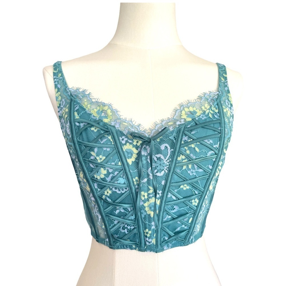 NWT Victoria's Secret Dream Angels Teal Lace Floral Corset Medium - Picture 5 of 10